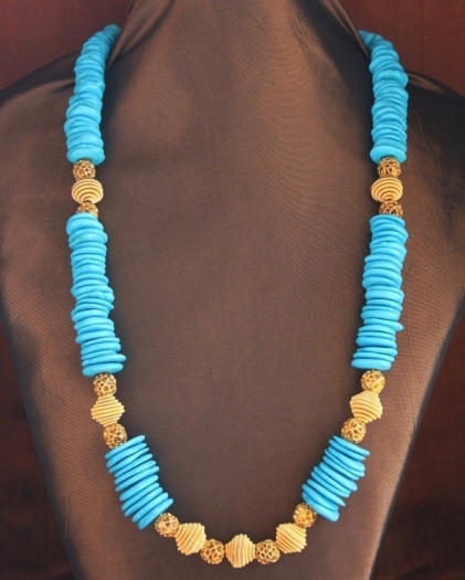 Turquoise Heishi & Gold Beads Necklace